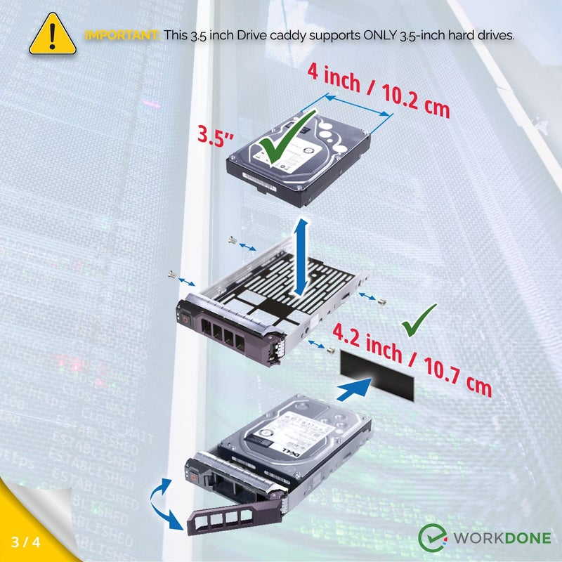 WORKDONE 3.5 inch Hard Drive Caddy Tray - Compatible for Dell PowerEdge Selected 13th-11th Gen. Servers - SAS SATA HDD Adapter Sled - Easy Setup with Detailed Manual - Sled Front Sticker Labels - Image 4